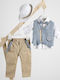 Piccolino Baptism Suit With Vest For Boy Linen Pedro Beige 6 Pieces
