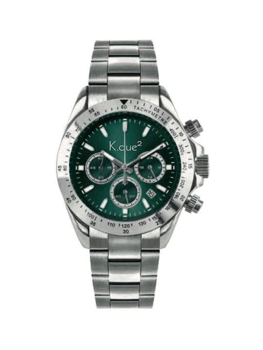 K.due² Watch Chronograph Battery with Metal Bracelet Silver / Green