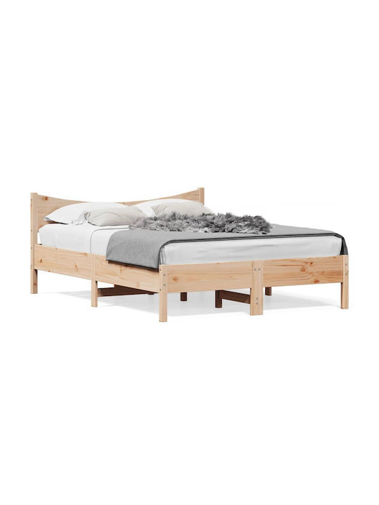 Κρεβάτι Ημίδιπλο από Μασίφ Ξύλο Μπεζ με Τάβλες για Στρώμα 120x200cm