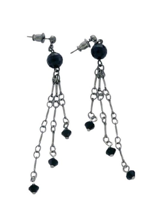 Earrings Metallic Chains Black Beads