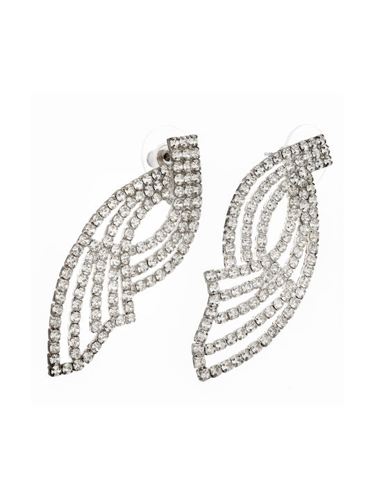 Metallic earrings in the shape of angel wings decorated with white strass