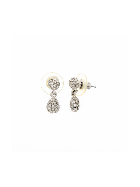 Metallic Silver Earrings with White Strass Earrings