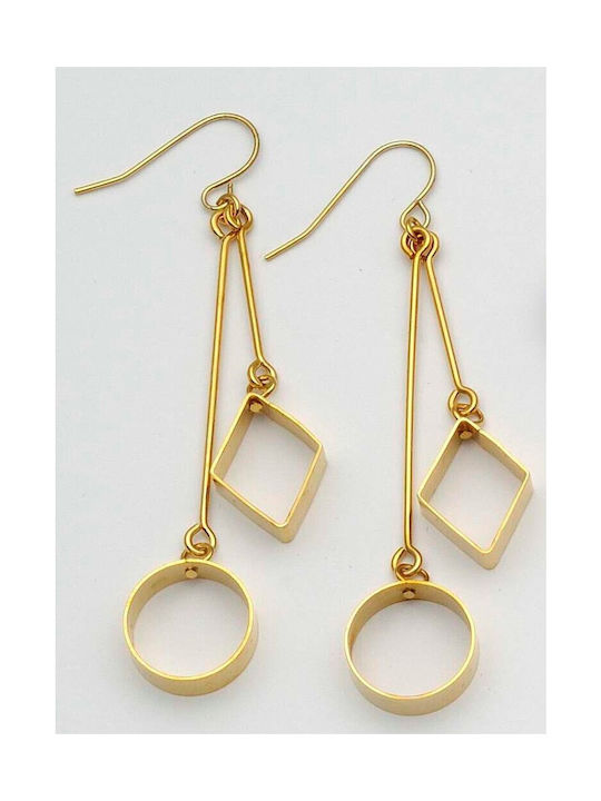 Metallic Pendant Earrings With Perforated Geometric Shapes