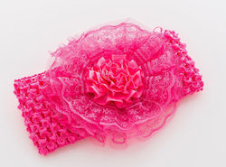 Hair Ribbon With Flower-Fuchsia