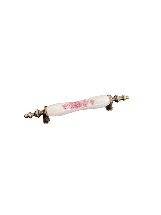 Furniture tweezers with pink flower in porcelain Sn7091-96mm