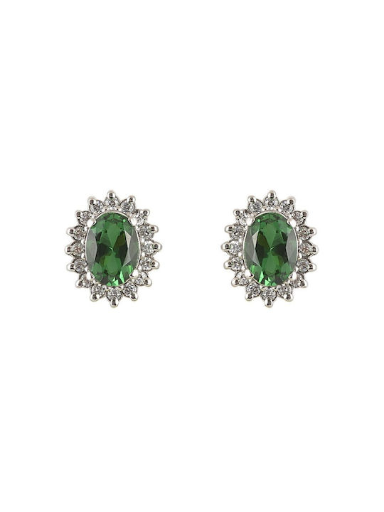 White Gold Rosette Earrings with Oval Green Stone Eaxr26642s 18 Carat Earrings