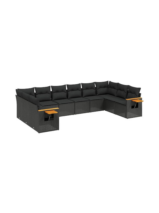 Set Outdoor Lounge Black with Pillows 10pcs