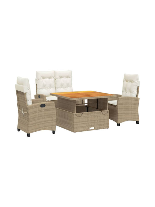 Set Outdoor Dining Beige with Pillows 4pcs