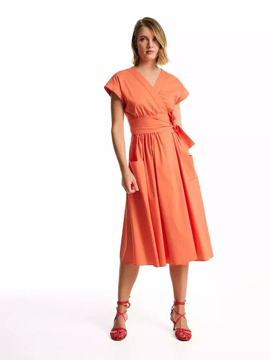 Summer Midi Dress for Wedding - Christening Orange