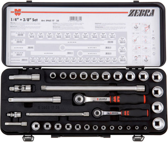 Wurth Zebra Ratschen- & Steckschlüssel-Sets 1\4" & 3\8" 35Stück