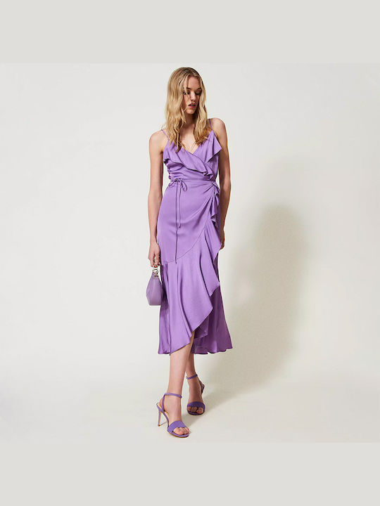 Twinset Midi Dress Wrap with Ruffle purple