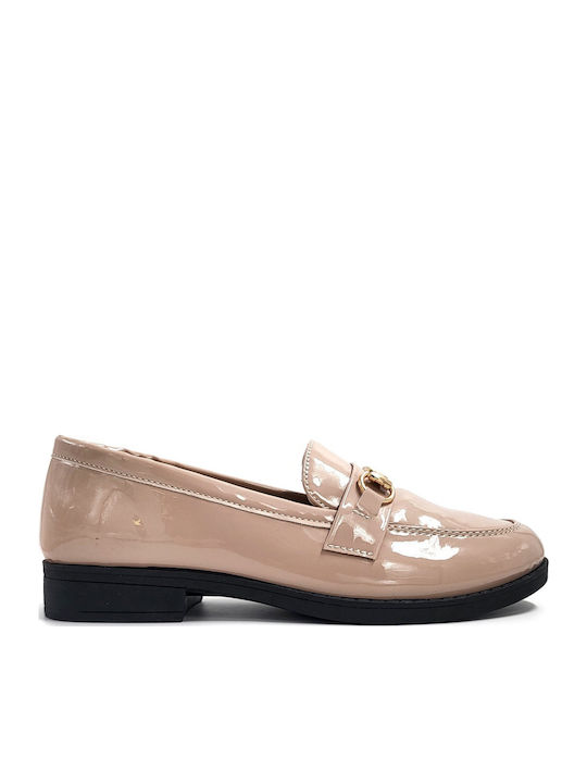 Patent Leather Women's Moccasins in Beige Color