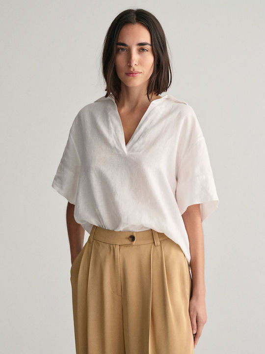 Women's Linen Short Sleeve Shirt White