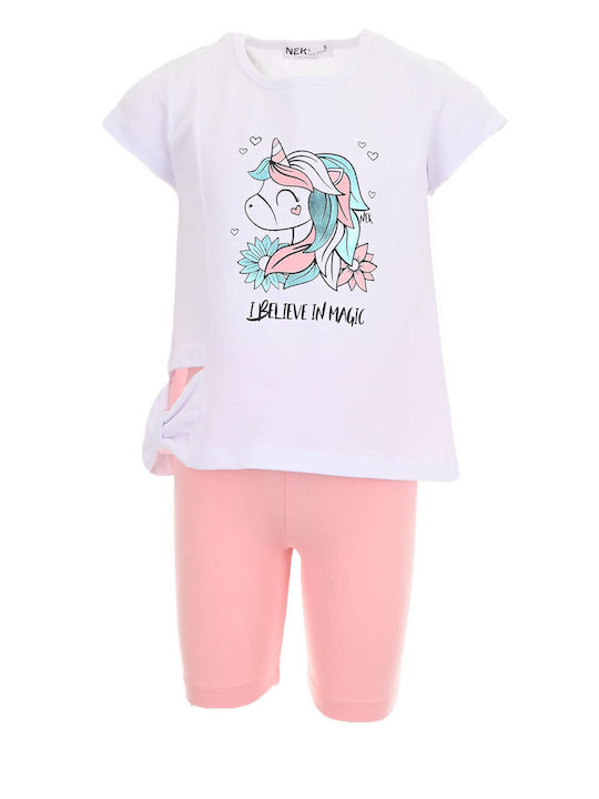 Nek Kids Wear Kids Set with Leggings Summer 2pcs White-pink