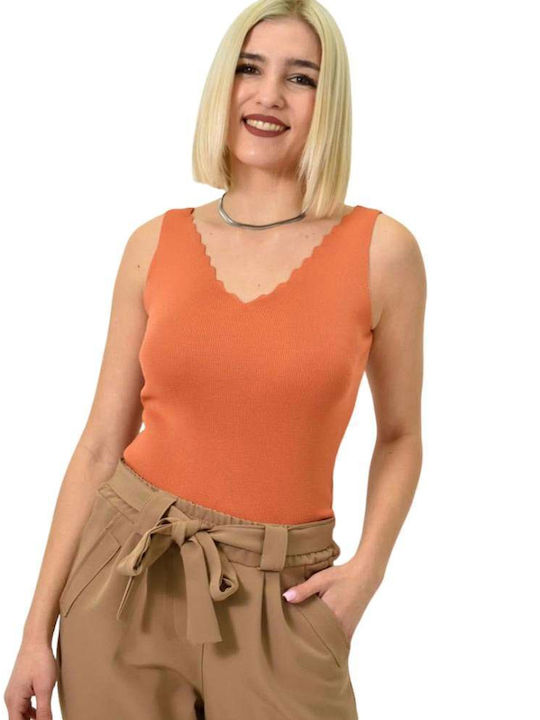 Potre Women's Crop Pullover with V Neck Orange