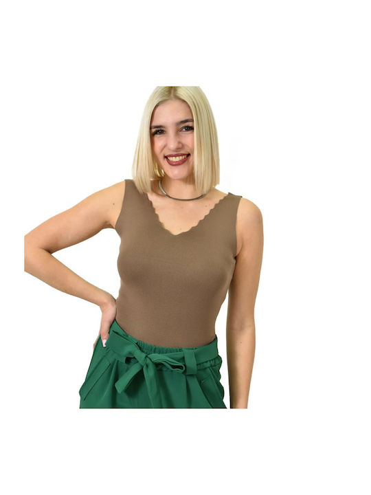 Potre Damen Crop Pullover mit V-Ausschnitt Cigar