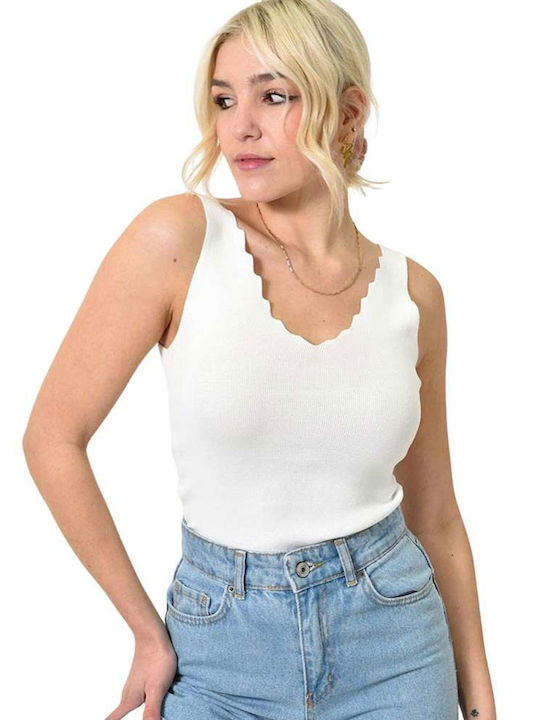 Potre Women's Crop Pullover with V Neck White