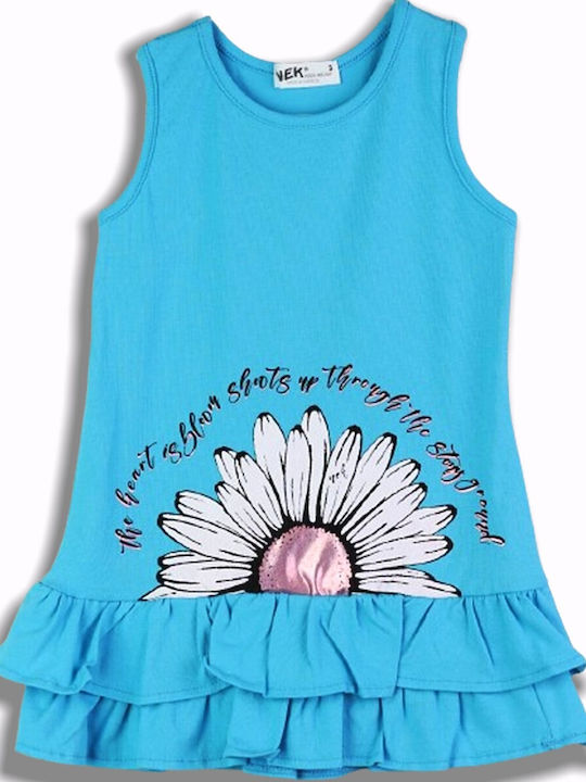 Nek Kids Wear Παιδικό Φόρεμα Αμάνικο Τιρκουάζ