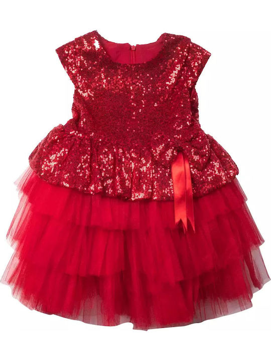 Girls Dress Sleeveless with Sequins Red