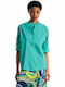 Forel Women's Summer Blouse Cotton Short Sleeve with V Neckline Turquoise