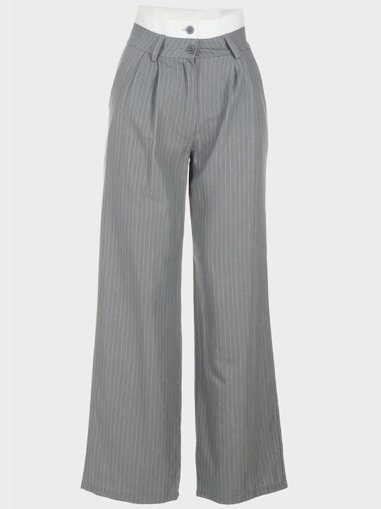 G Secret Women's Fabric Trousers Striped Gray