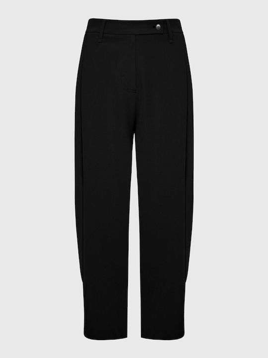 Funky Buddha Women's Fabric Capri Trousers in Loose Fit Black
