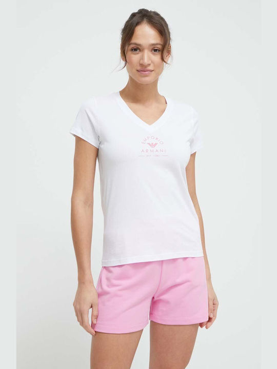 Emporio Armani Damen T-shirt mit V-Ausschnitt Weiß
