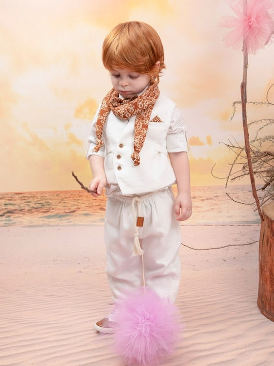 Bambolino Baptism Suit with Vest for Boys Spiros Ecru 6 Pieces