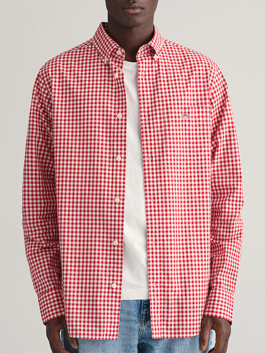 Gant Men's Shirt Long Sleeve Cotton Checked Red