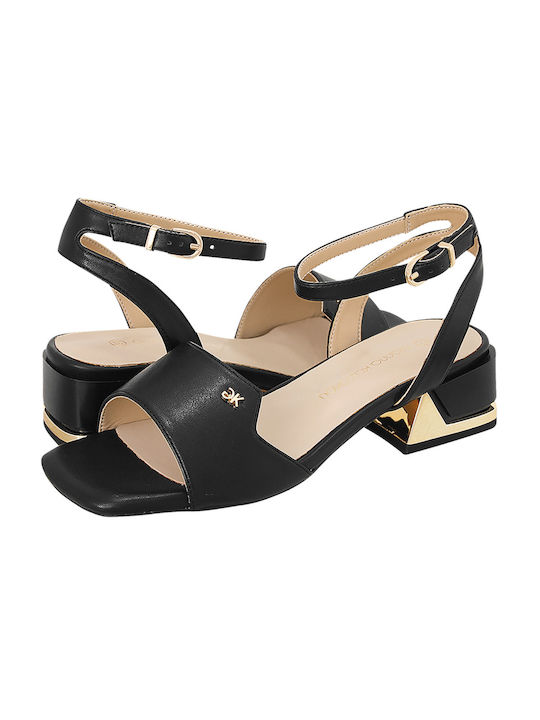 Gianna Kazakou Leather Women's Sandals Black with Low Heel