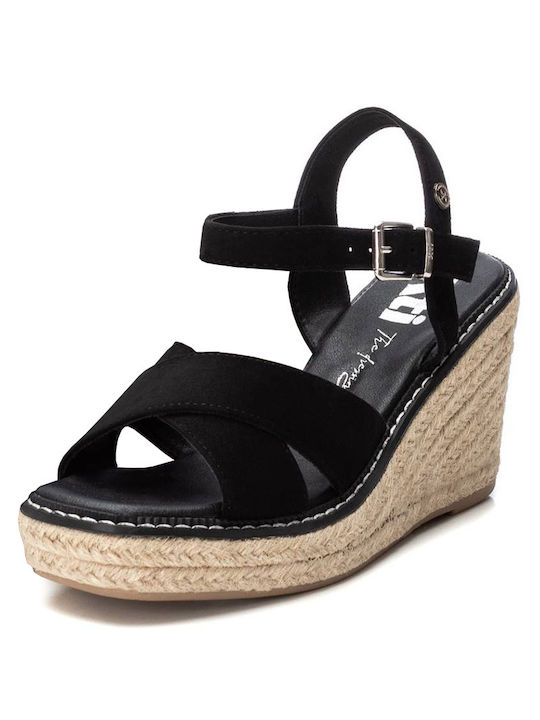 Xti Women's Synthetic Leather Platform Espadrilles Black