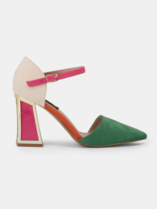 Bozikis Suede Pointed Toe Green High Heels with Strap
