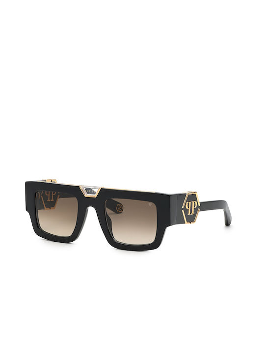 Philipp Plein Men's Sunglasses with Black Plastic Frame and Brown Gradient Lens SPP092 0700