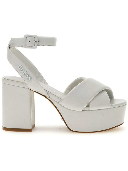 Guess Platform Leather Women's Sandals White with High Heel