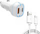 38w Pd20w + Qc3.0 Usb Car Charger cu cablu de date de la Usb la Micro Usb, lungime: 1m (alb)