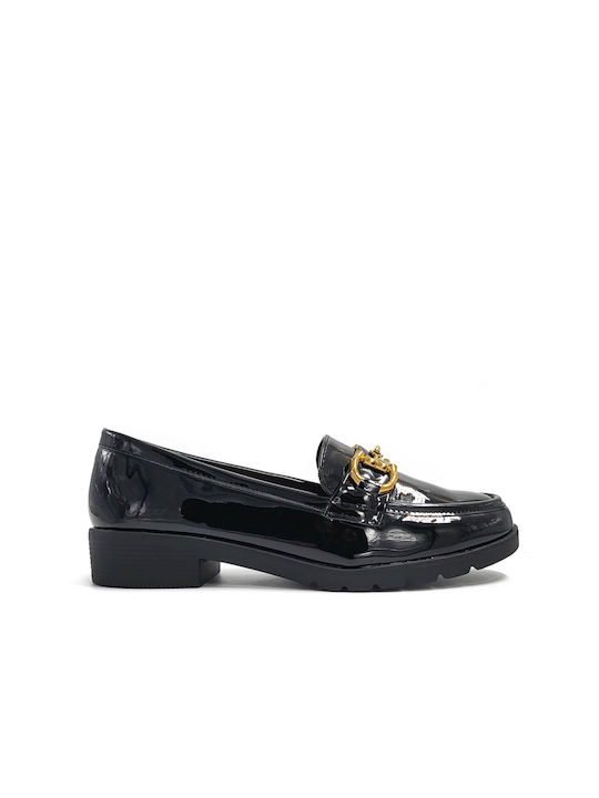 M&M Patent Leather Women's Moccasins in Black Color