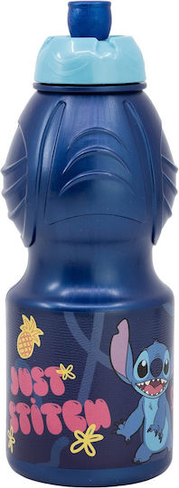 Stor Sportflasche Kunststoff Kinder Trinkflasche Stitch mit Stroh Blau 400ml
