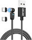 LED / Magnetic Cablu USB la micro USB cu mai multe porturi 3.1A Negru 2m