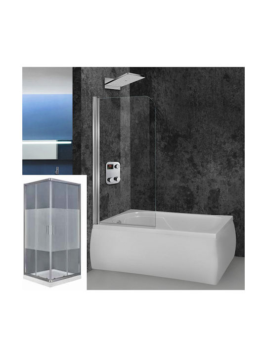 Aquarelle Fresh 1 BTHTBFRSH1-MATTMIDDLE Duschwand Badewanne mit Schieben Tür 80x145cm Matte Mitte