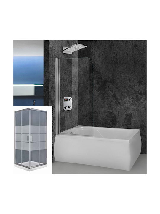 Aquarelle Fresh 1 BTHTBFRSH1-MATTSTRIPES Duschwand Badewanne mit Schieben Tür 80x145cm Matte Streifen