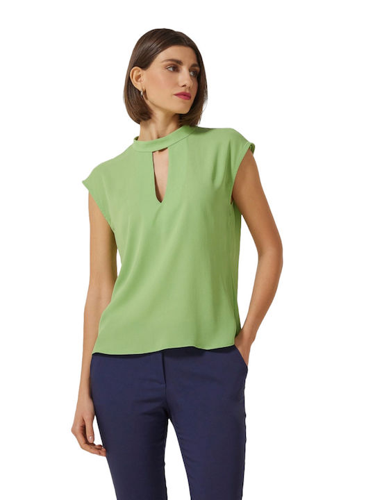 Enzzo Damen Sommerliche Bluse Ärmellos Grün