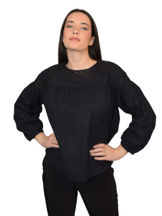 Morena Spain Women's Blouse Cotton Long Sleeve Black