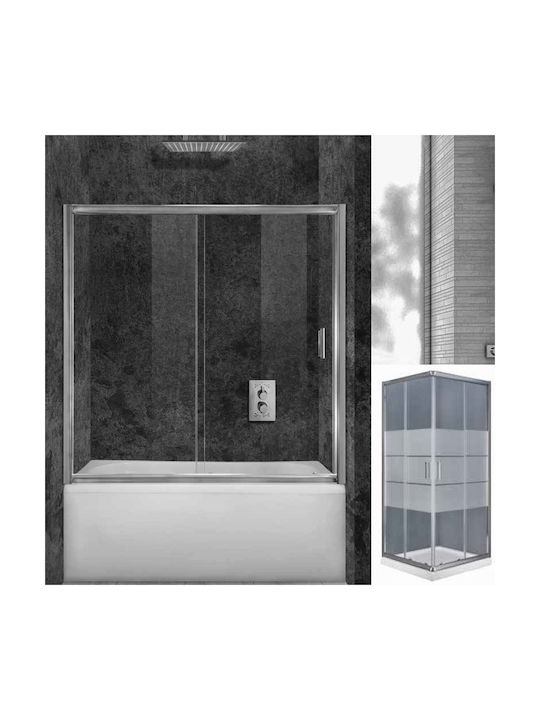 Aquarelle Bathtub 70 Shower Screen Bathtub with Sliding Door 70x145cm Mat Stripes