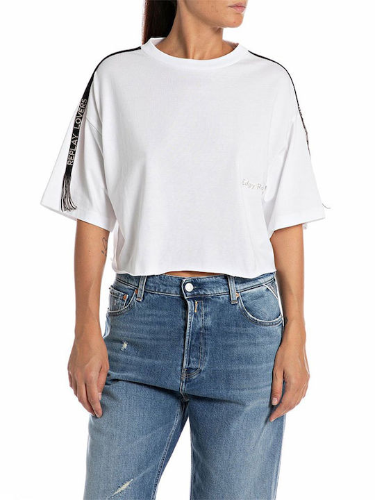 Replay Femeie Crop Tricou Alb