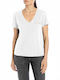 Replay Γυναικείο Oversized T-shirt με V Λαιμόκοψη Λευκό