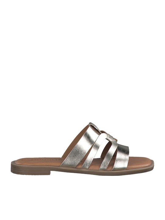 Leder Flache Damen Sandalen Silber