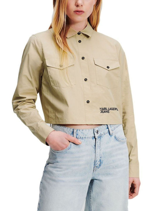 Karl Lagerfeld Women's Denim Long Sleeve Shirt Beige