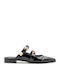 Flat Mules από Λουστρίνι σε Μαύρο Χρώμα