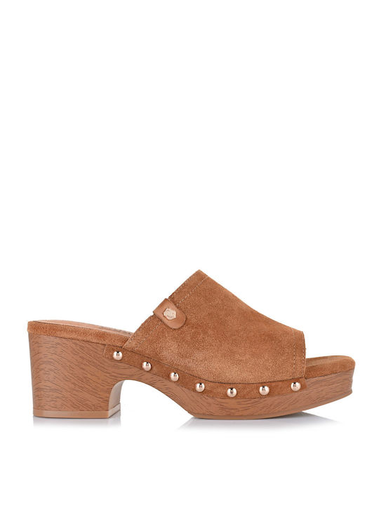 Carmela Footwear Piele Mules cu Toc în Maro Culoare