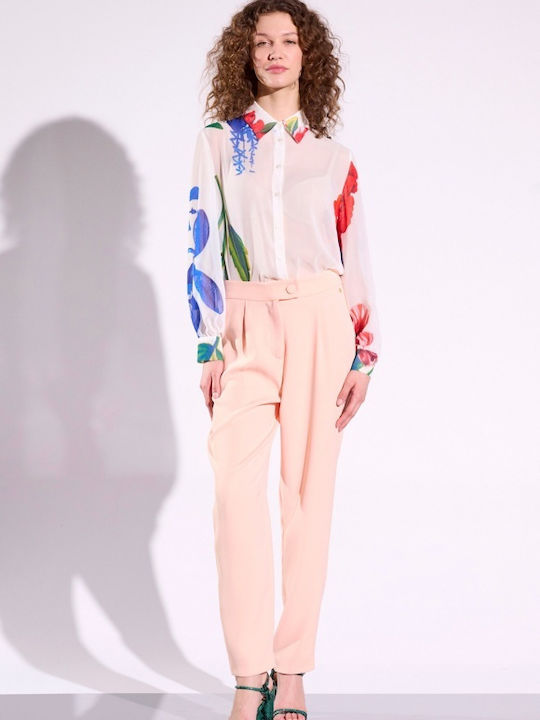 Matis Fashion Γυναικείο Ψηλόμεσο Υφασμάτινο Παντελόνι σε Κανονική Εφαρμογή Ροζ